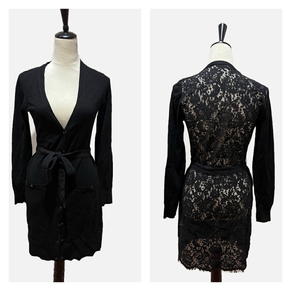 White House Black Market black lace cardigan with belt